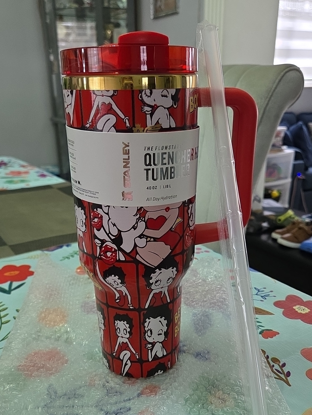 Stanley Red & Gold Betty Boop Quencher Tumbler